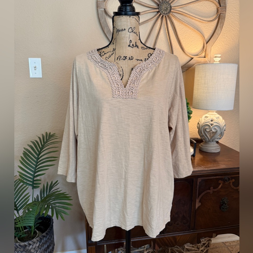 Coldwater Creek Tan Crotched & Embroidered Women's Top